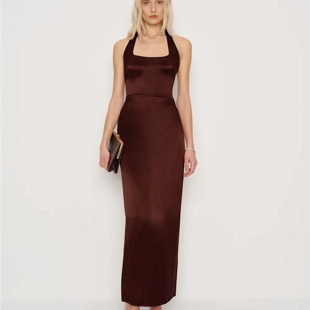 Reformation Chocolate Brown Ivan Silk Dress